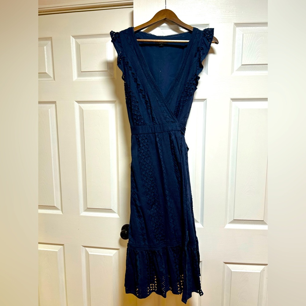 J Crew Navy Eyelet Wrap Dress Size 8